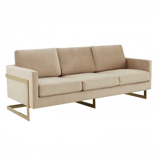 Lincoln Modern Mid-Century Upholstered Velvet Sofa, Gold Frame, Beige, LA83BG