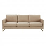 Lincoln Modern Mid-Century Upholstered Velvet Sofa, Gold Frame, Beige, LA83BG