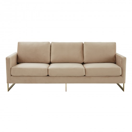 Lincoln Modern Mid-Century Upholstered Velvet Sofa, Gold Frame, Beige, LA83BG