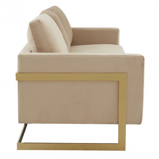 Lincoln Modern Mid-Century Upholstered Velvet Sofa, Gold Frame, Beige, LA83BG