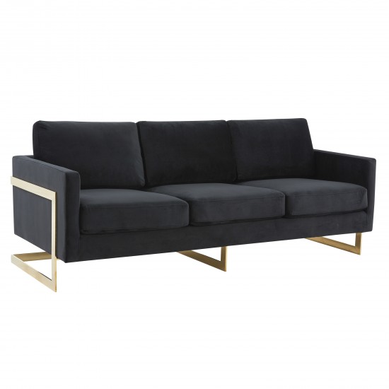 Modern Mid-Century Upholstered Velvet Sofa, Gold Frame, Midnight Black, LA83BL