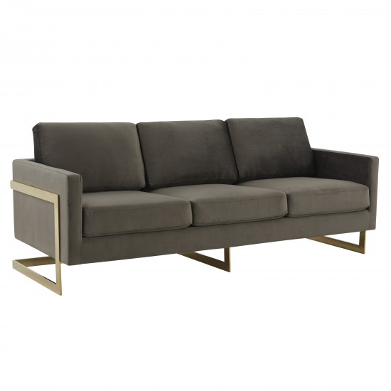 Modern Mid-Century Upholstered Velvet Sofa, Gold Frame, Dark Grey, LA83DGR