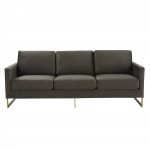 Modern Mid-Century Upholstered Velvet Sofa, Gold Frame, Dark Grey, LA83DGR