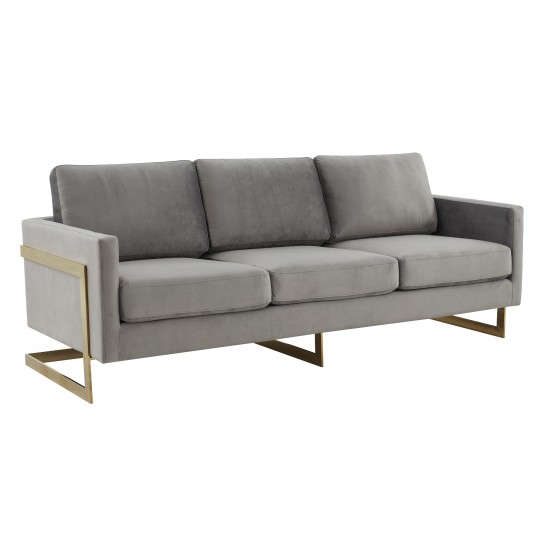 Modern Mid-Century Upholstered Velvet Sofa, Gold Frame, Light Grey, LA83LGR