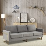 Modern Mid-Century Upholstered Velvet Sofa, Gold Frame, Light Grey, LA83LGR