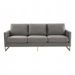 Modern Mid-Century Upholstered Velvet Sofa, Gold Frame, Light Grey, LA83LGR