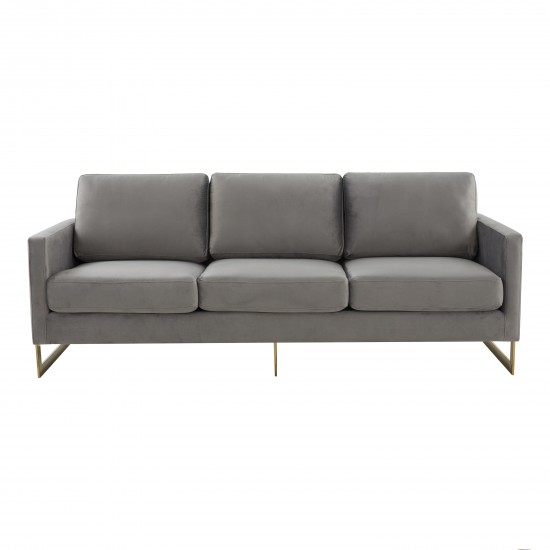 Modern Mid-Century Upholstered Velvet Sofa, Gold Frame, Light Grey, LA83LGR