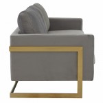 Modern Mid-Century Upholstered Velvet Sofa, Gold Frame, Light Grey, LA83LGR