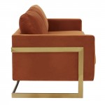 Modern Mid-Century Upholstered Velvet Sofa, Gold Frame, Orange Marmalade, LA83OR