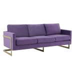 Lincoln Modern Mid-Century Upholstered Velvet Sofa, Gold Frame, Purple, LA83PU