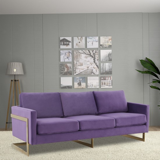 Lincoln Modern Mid-Century Upholstered Velvet Sofa, Gold Frame, Purple, LA83PU