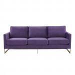 Lincoln Modern Mid-Century Upholstered Velvet Sofa, Gold Frame, Purple, LA83PU