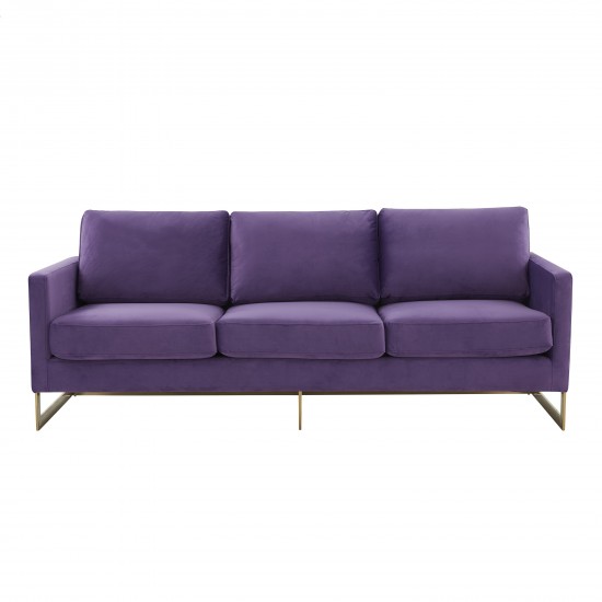 Lincoln Modern Mid-Century Upholstered Velvet Sofa, Gold Frame, Purple, LA83PU