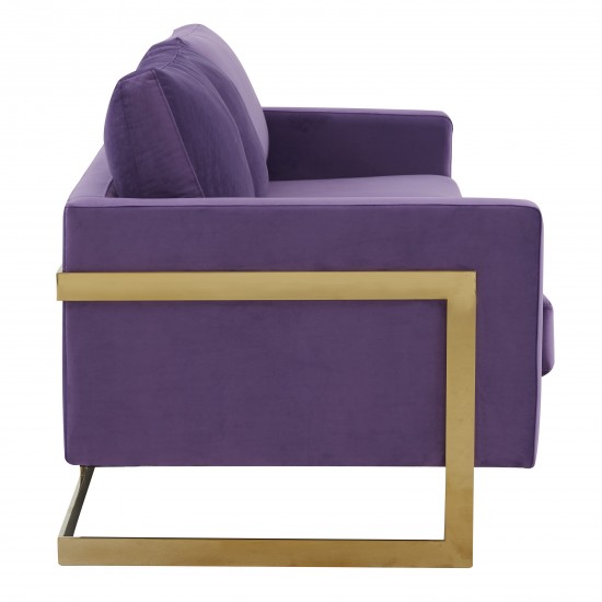 Lincoln Modern Mid-Century Upholstered Velvet Sofa, Gold Frame, Purple, LA83PU