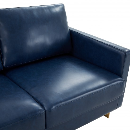 Modern Mid-Century Upholstered Leather Sofa, Gold Frame, Navy Blue, LA83BU-L