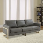 Lincoln Modern Mid-Century Upholstered Leather Sofa, Gold Frame, Grey , LA83GR-L