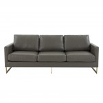 Lincoln Modern Mid-Century Upholstered Leather Sofa, Gold Frame, Grey , LA83GR-L