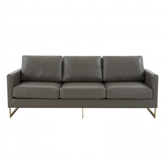 Lincoln Modern Mid-Century Upholstered Leather Sofa, Gold Frame, Grey , LA83GR-L