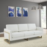 Lincoln Modern Mid-Century Upholstered Leather Sofa, Gold Frame, White, LA83W-L