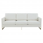 Lincoln Modern Mid-Century Upholstered Leather Sofa, Gold Frame, White, LA83W-L