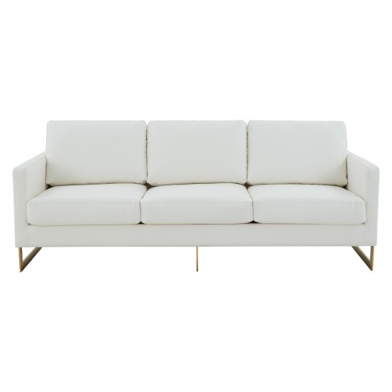 Lincoln Modern Mid-Century Upholstered Leather Sofa, Gold Frame, White, LA83W-L