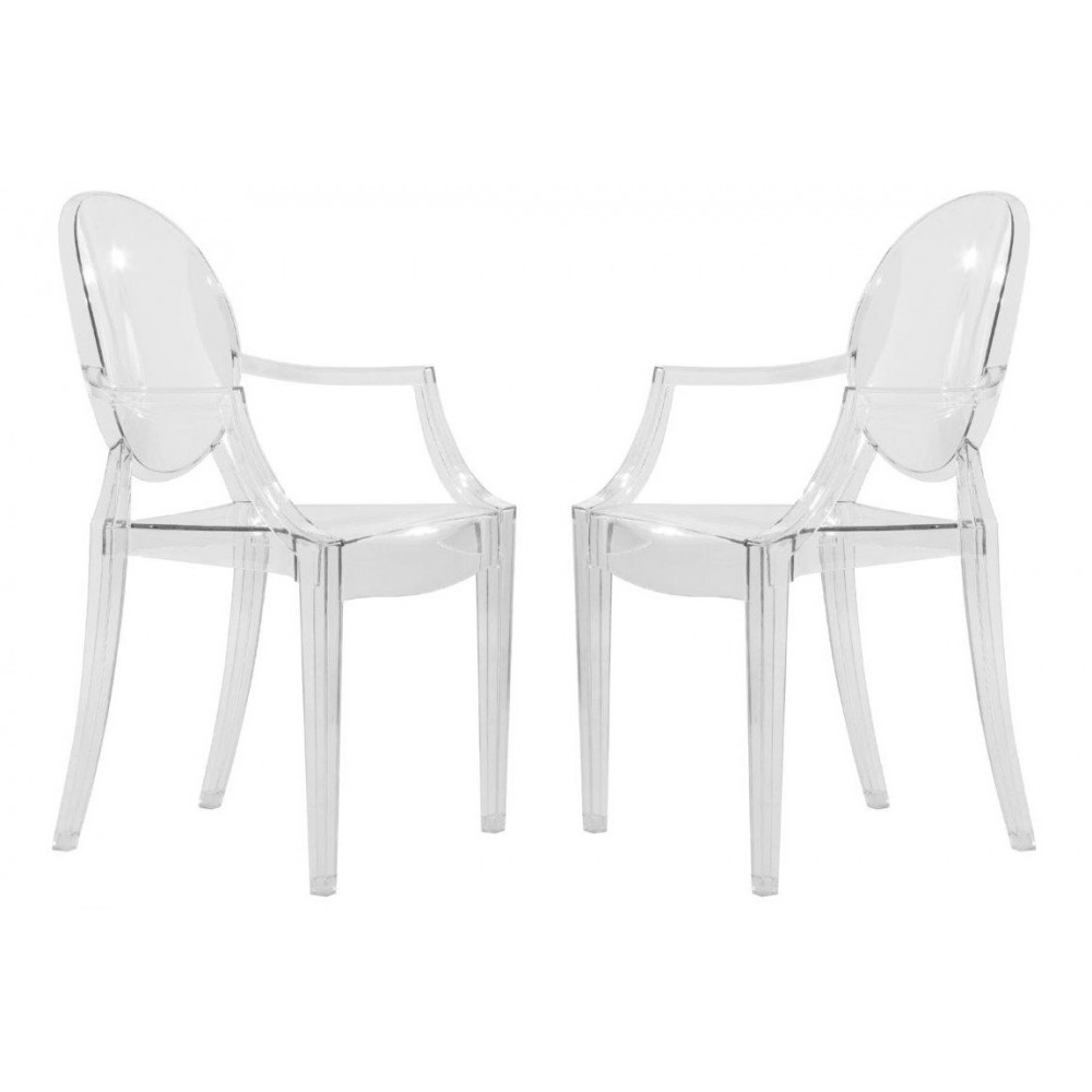 LeisureMod Carroll Modern Acrylic Chair, Set of 2, Clear, GC22CL2