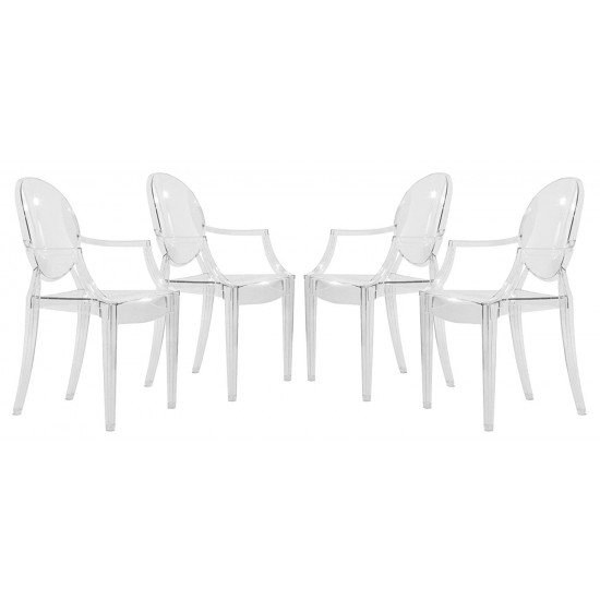 LeisureMod Carroll Modern Acrylic Chair, Set of 4, Clear, GC22CL4