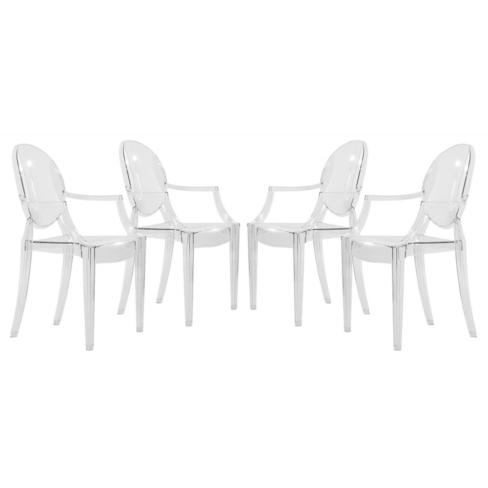 LeisureMod Carroll Modern Acrylic Chair, Set of 4, Clear, GC22CL4