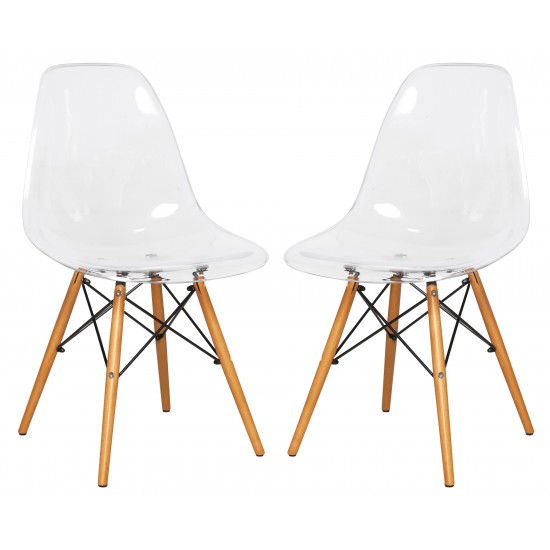 LeisureMod Dover Molded Side Chair, Set of 2, Clear, EP19CL2