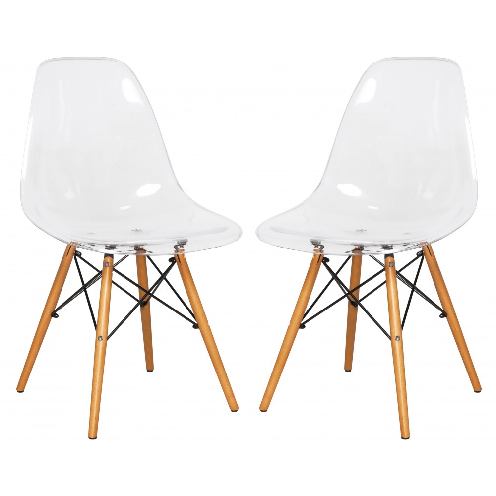 LeisureMod Dover Molded Side Chair, Set of 2, Clear, EP19CL2