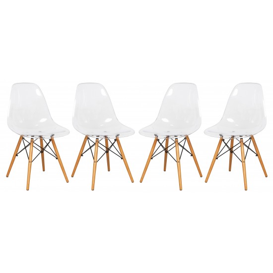 LeisureMod Dover Molded Side Chair, Set of 4, Clear, EP19CL4