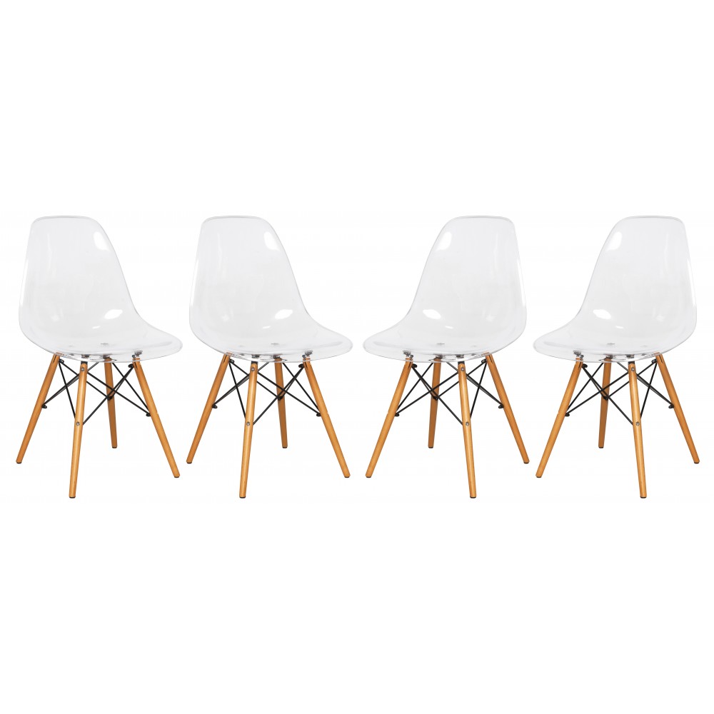 LeisureMod Dover Molded Side Chair, Set of 4, Clear, EP19CL4