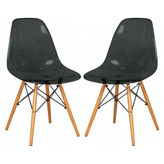 LeisureMod Dover Molded Side Chair, Set of 2, Transparent Black, EP19TBL2