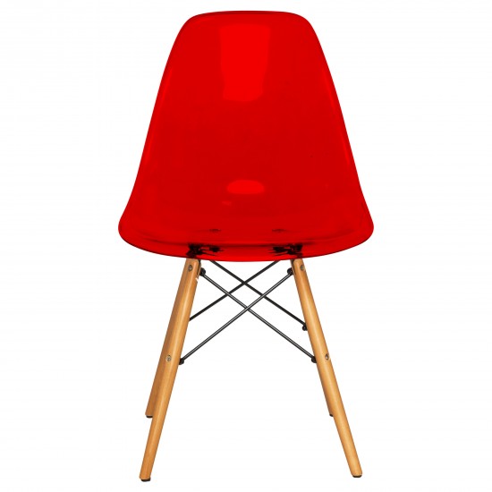 LeisureMod Dover Molded Side Chair, Transparent Red, EP19TR