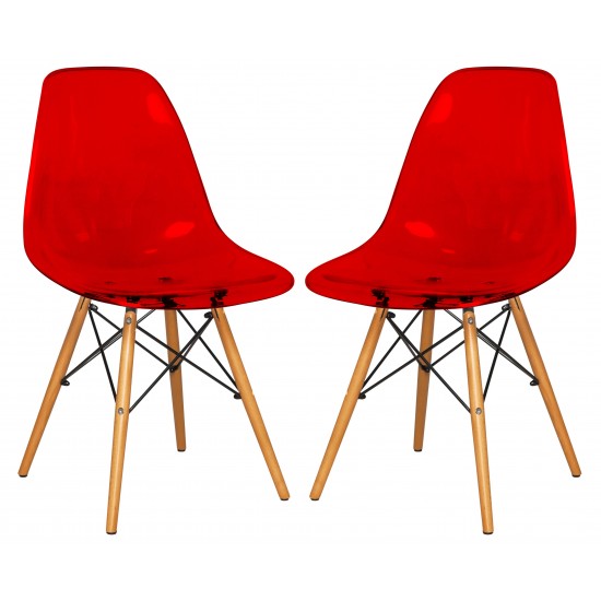 LeisureMod Dover Molded Side Chair, Set of 2, Transparent Red, EP19TR2