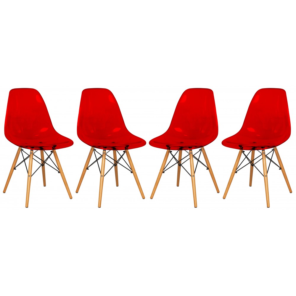 LeisureMod Dover Molded Side Chair, Set of 4, Transparent Red, EP19TR4