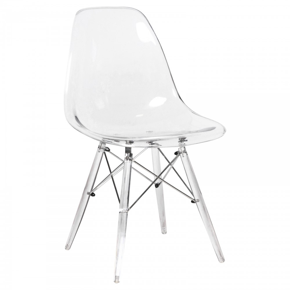 LeisureMod Dover Molded Side Chair with Acrylic Base, Clear, EPC19CL