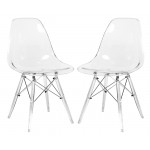 LeisureMod Dover Molded Side Chair with Acrylic Base, Set of 2, Clear, EPC19CL2