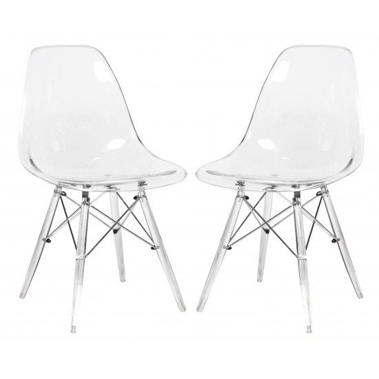 LeisureMod Dover Molded Side Chair with Acrylic Base, Set of 2, Clear, EPC19CL2