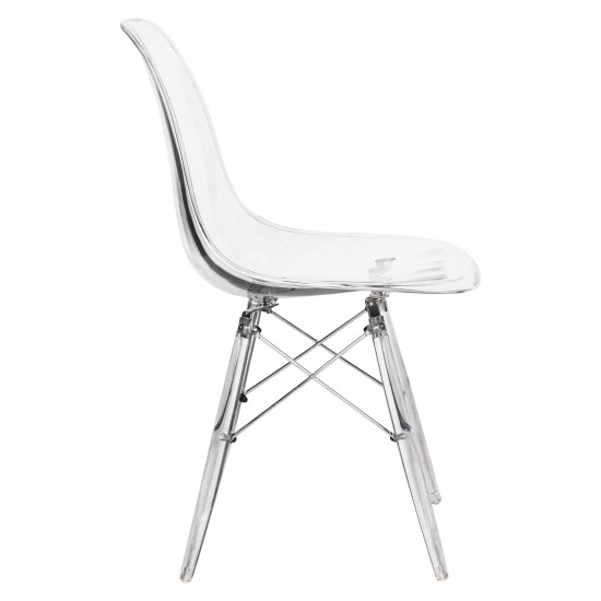 LeisureMod Dover Molded Side Chair with Acrylic Base, Set of 2, Clear, EPC19CL2