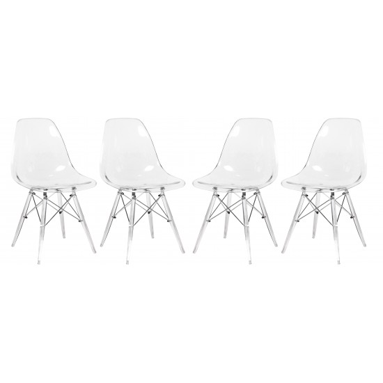 LeisureMod Dover Molded Side Chair with Acrylic Base, Set of 4, Clear, EPC19CL4