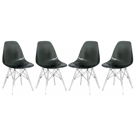 Dover Molded Side Chair, Acrylic Base, Set of 4, Transparent Black, EPC19TBL4