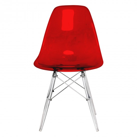 LeisureMod Dover Molded Side Chair with Acrylic Base, Transparent Red, EPC19TR