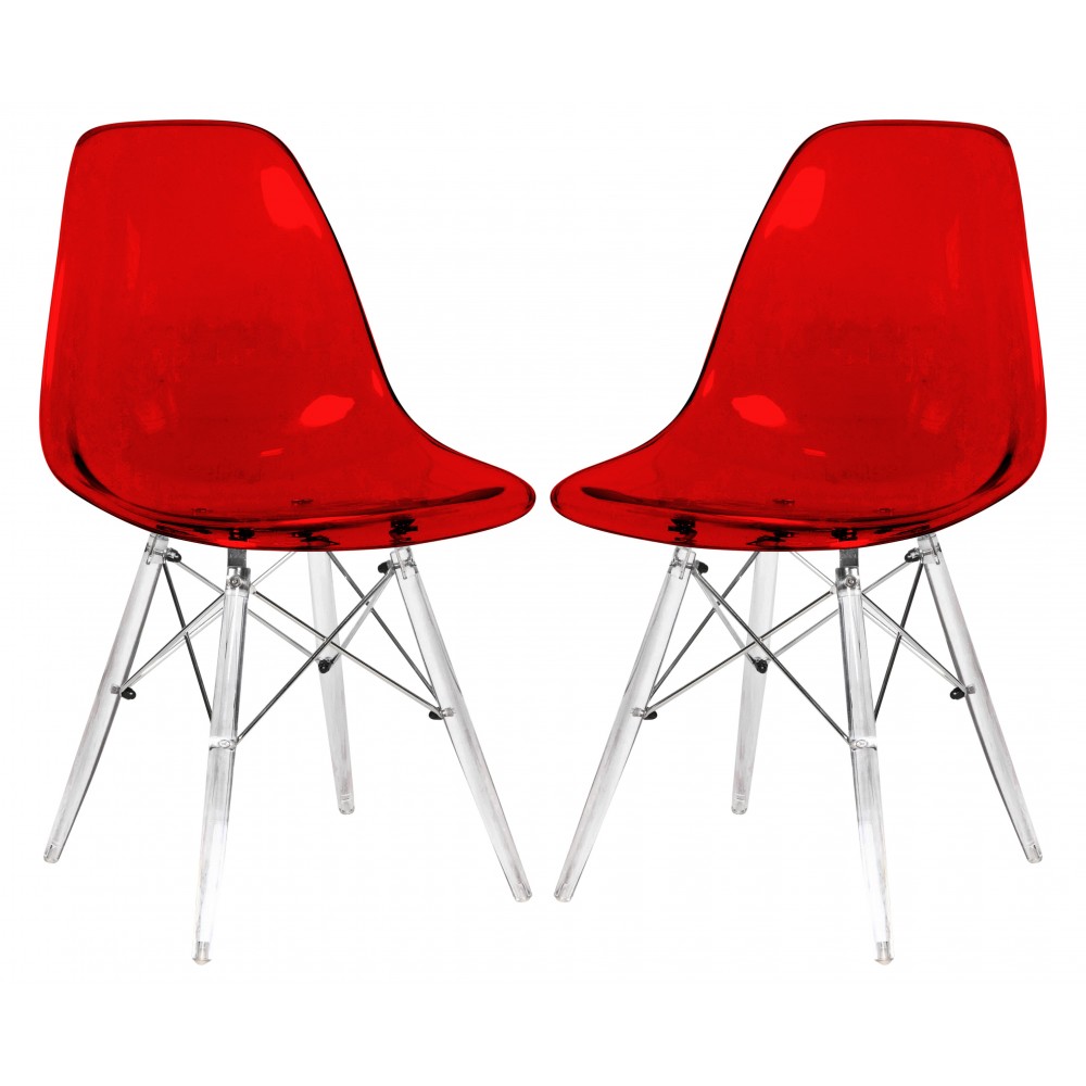 Dover Molded Side Chair with Acrylic Base, Set of 2, Transparent Red, EPC19TR2 Dover Molded Side Chair with Acrylic Base, Set of 2, Transparent Red, EPC19TR2
