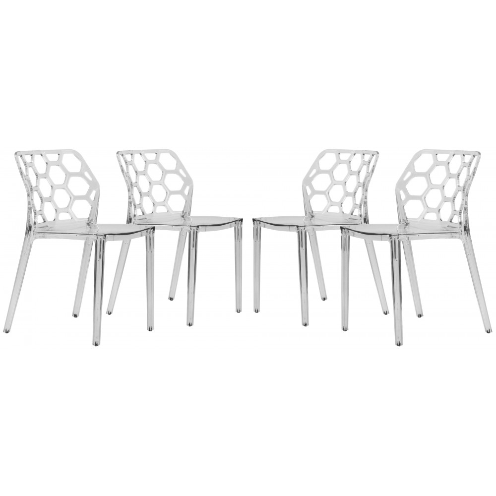 LeisureMod Modern Dynamic Dining Chair, Set of 4, Clear, DC19CL4