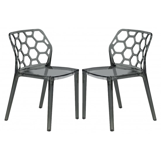 LeisureMod Modern Dynamic Dining Chair, Set of 2, Transparent Black, DC19TBL2