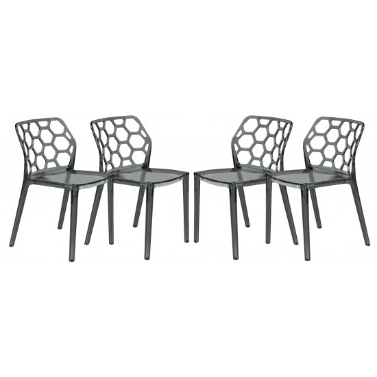 LeisureMod Modern Dynamic Dining Chair, Set of 4, Transparent Black, DC19TBL4