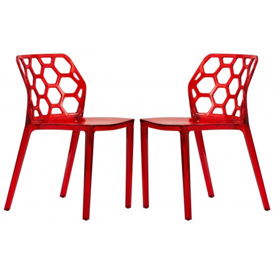 LeisureMod Modern Dynamic Dining Chair, Set of 2, Transparent Red, DC19TR2