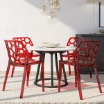 LeisureMod Modern Dynamic Dining Chair, Set of 4, Transparent Red, DC19TR4