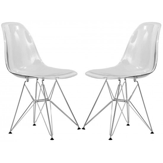 LeisureMod Cresco Molded Eiffel Side Chair, Set of 2, Clear, CR19CL2